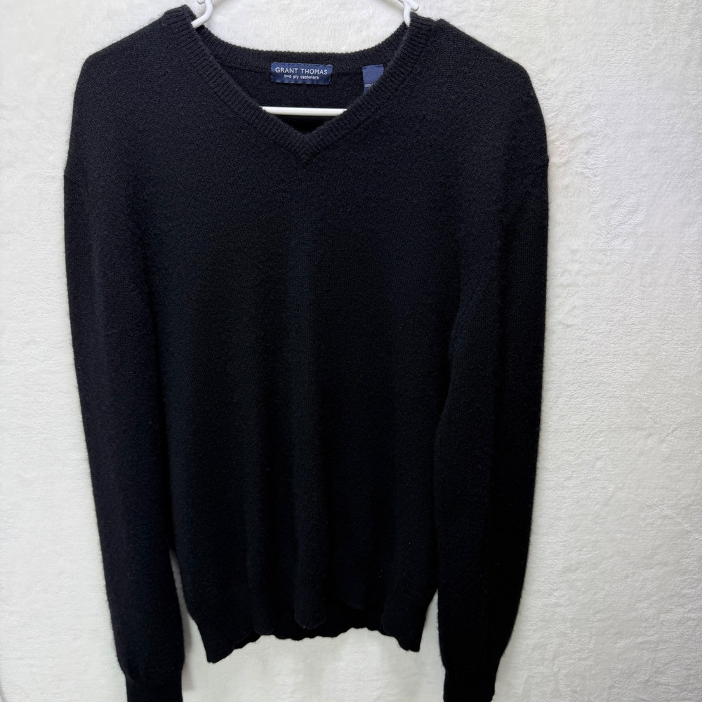 Grant Thomas Mens Black 2-Ply 100% Cashmere Crewneck Sweater Sz M